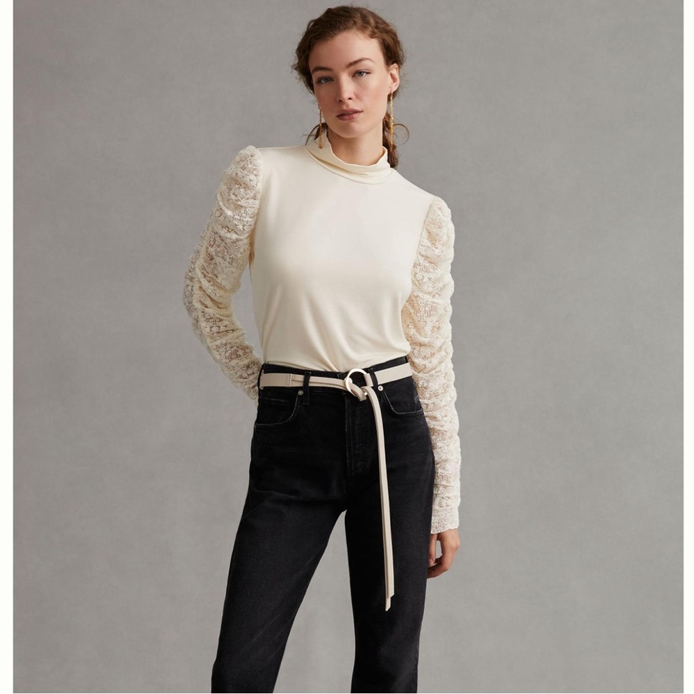 Anthropologie Maeve Ruched-Sleeve Blouse
